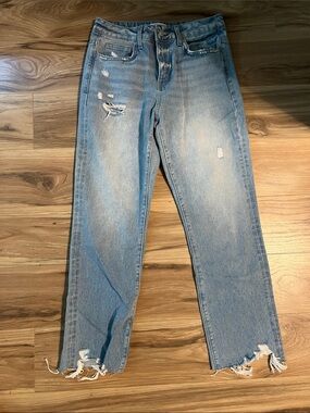 Flying Monkey Light Blue Distressed Straight-Leg Jeans